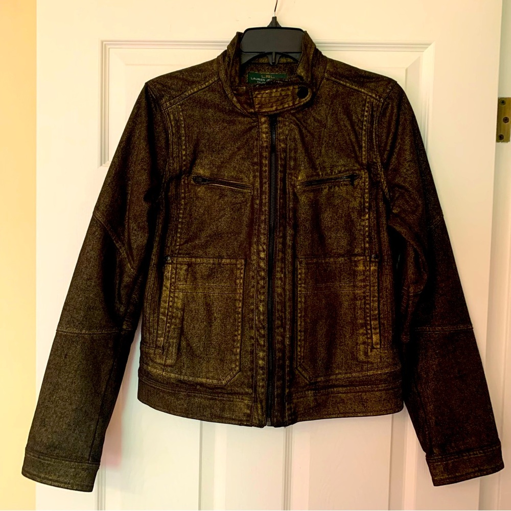 Ralph Lauren Biker Style Cotton Blend Jacket Black/Gold Size L